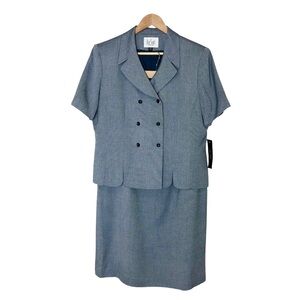 Le Suit 2PC Polyester Navy White Skirt Suit Double Breasted Short Sleeve 16 P